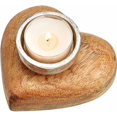 Nefertitis Svietnik z mangového dreva pre čajové sviečky Srdce NF41788 - 10 x 5 cm