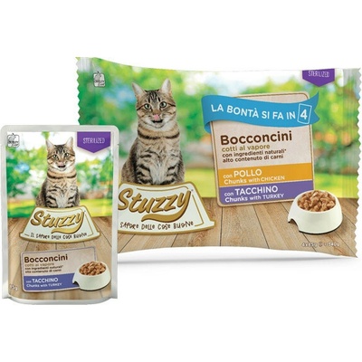 Stuzzy Cat Chunks Sterilized kuřecí a krůtí kousky 4 x 85 g