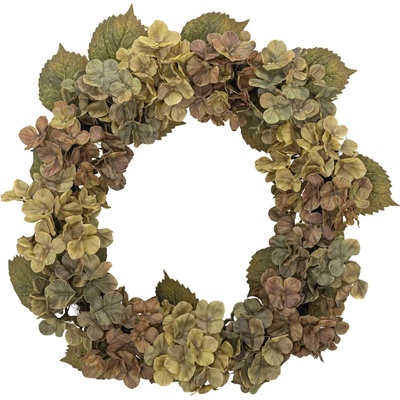 Bloomingville Dekorativní věnec Hydrangea Flowers Ø 61 cm, zelená barva, plast