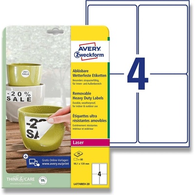 Avery Zweckform L4774REV-20 nepermanentní PET etikety 99,1 x 139 mm 80 etiket bílá