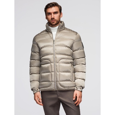 Ombre Clothing Мъжко стегнато яке с лъскав финиш и стояло - светлосиво V5 OM-JALP-0218 Ombre Clothing Ombre Clothing | Siv | МЪЖЕ | S