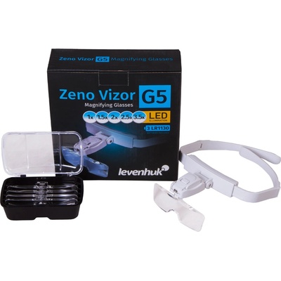 Levenhuk Увеличителни очила Levenhuk Zeno Vizor G5 Увеличение: 1x/1, 5x/2x/2, 5x/3, 5x. Размер на лещата: 100x30 mm. Светодиодна (72609)