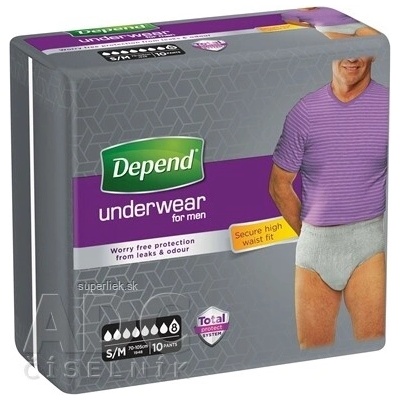 DEPEND SUPER S/M pre mužov naťahovacie nohavičky, obvod bokov 70-105 cm, 1x10 ks