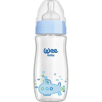 Wee Baby Бебешко шише от топлоустойчиво стъкло Wee Baby Classic Plus, 180 ml, синьо (140)