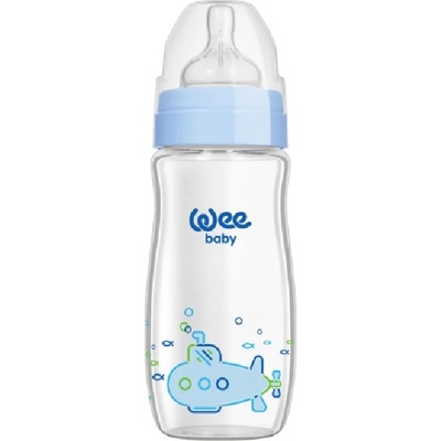 Wee Baby Бебешко шише от топлоустойчиво стъкло Wee Baby Classic Plus, 180 ml, синьо (140)