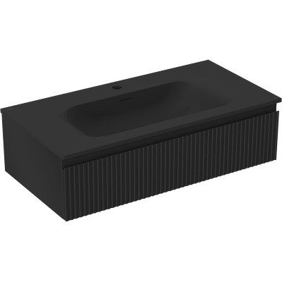 Mexen Rivel баня шкаф 90 см с мивка Vela, 1 чекмедже, релефен, черен мат - 91A20-09023-1-BF71-W23M71 (91A20-09023-1-BF71-W23M71)