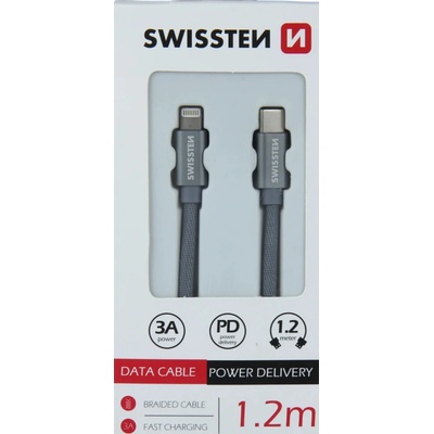 Swissten 71525202 USB 2.0, zástrčka C - zástrčka Lightning, opletený, 1,2m, šedý