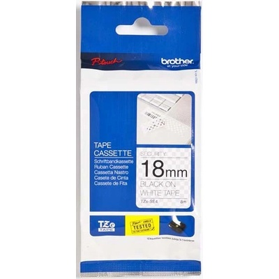 Páska do štítkovače Brother TZE-SE4, 18mm, bílý tisk/černý podklad, plombovací, originál