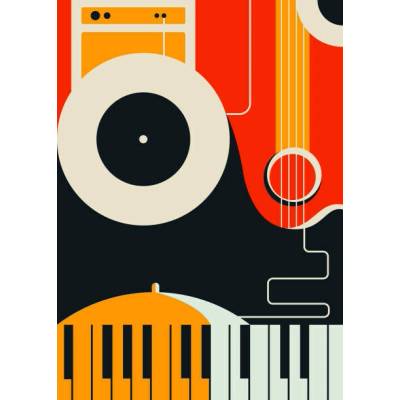Plakát, Obraz - Poster template with abstract musical instruments., Sergei Krestinin, 30 × 40 cm