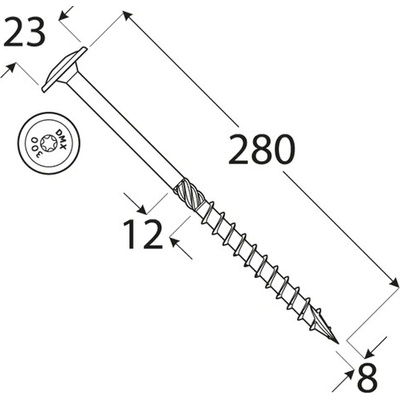DOMAX CT tesařský konstrukční vrut s talířovou hlavou zinek žlutý DMX ø (mm): 8, délka vrutu: 280, TORX: T40 – Zbozi.Blesk.cz