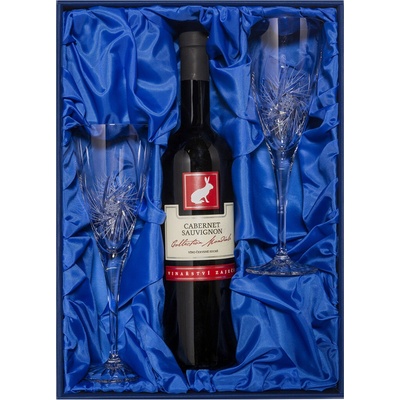 Bohemia Crystal Dárkový balíček červené víno Cabernet Sauvignon a 2 broušené sklenice brus Větrník 310 ml
