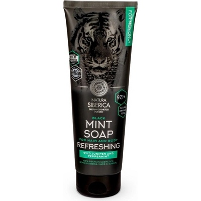 Natura Siberica For Men čierne mätové mydlo na vlasy a telo 200 ml