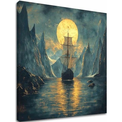 Obraz na plátne Loď pri Splne - Epická Scéna - 100x100 cm