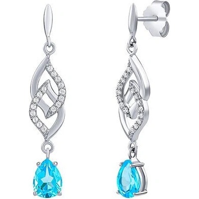 Silvego Strieborné visiace náušnice Holly s pravým prírodným svetlo modrým topazom a Brilliance Zirconia FW15432ETSB