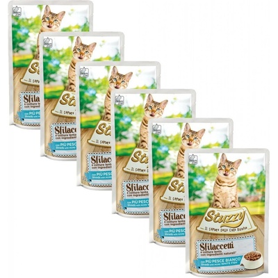 Stuzzy Cat Shreds trhané mäso z bielych druhov rýb 6 x 85 g