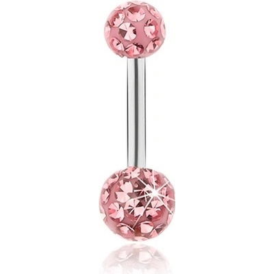Šperky eshop piercing do pupíku ocel růžové kuličky blýskavé zirkony glazura SP28.08