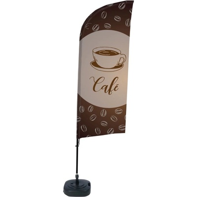 Jansen Display Kompletní sada reklamní vlajky ve tvaru křídla, Káva, francouzština, 1105 x 3300 mm