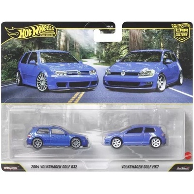 Mattel Hot Wheels: 2004 Volkswagen Golf R32 и Volkswagen Golf MK7 луксозни колички - комплект от 2 броя (JHW49)