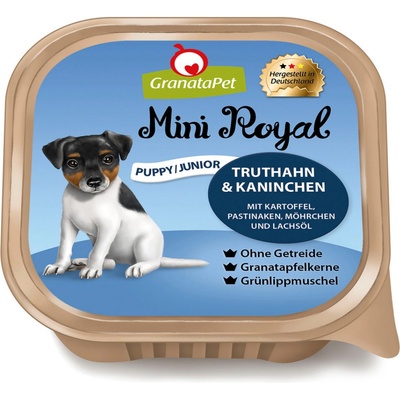 GranataPet Mini Royal Puppy & Junior krůtí králičí brambory pastinák mrkev a lososový olej 11 x 150 g