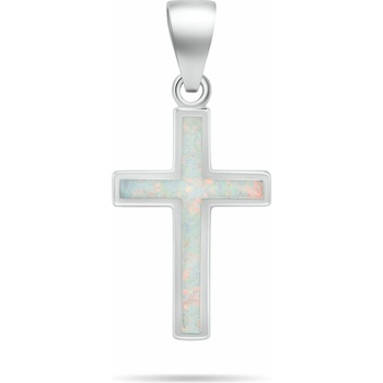 Brilio Silver Strieborný prívesok Krížik s bielym syntetickým opálom PT141W