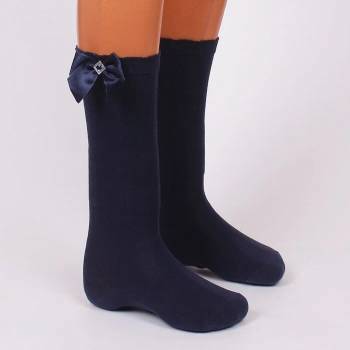 Image 1 of Детски 3/4 чорапи в тъмносин цвят със сатенена панделка и бижу