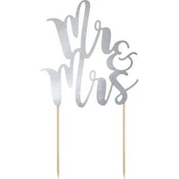 Image 1 of PartyDeco Украса за торта Mr & Mrs (сребърна)