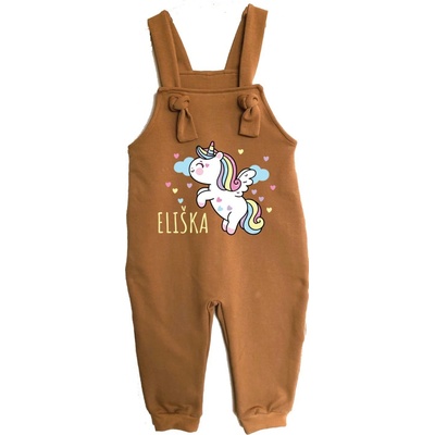 Mothylic for Kids Dětské rostoucí lacláče Jednorožec + jméno hnedá