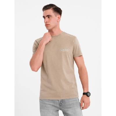 Ombre Clothing Памучна тениска с печат на гърдите и гърба - тъмно бежова Ombre Clothing | Bezhov | МЪЖЕ | S