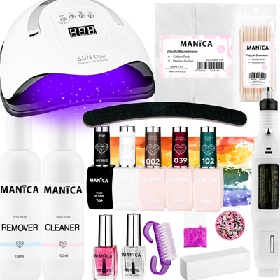 Sada pro hybridní manikúru Manica s LED/UV lampou 180W, 10 doplňků