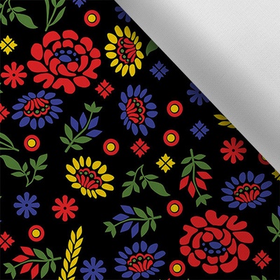 Takoy Látka s potiskem nepromokavý polyester TD/NS šarišský lidový kroj - barevná na černém