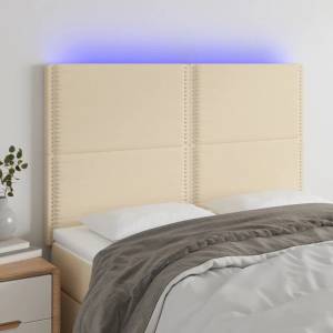 vidaXL LED горна табла за легло, кремава, 144x5x118/128 см, плат (3122287)