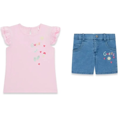 Guess Комплект розова тениска и къси деним панталони за мини момиче Guess