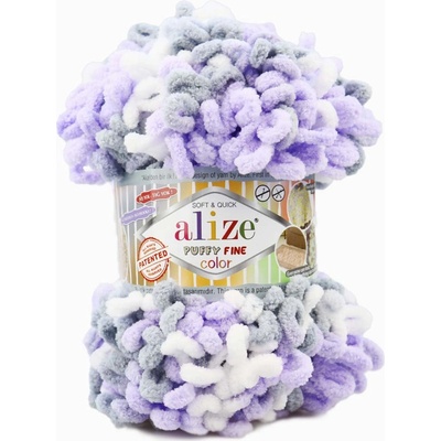 Alize Puffy fine color 6372 světle fialová, bílá, světle šedá