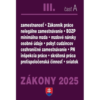 Zákony III. A / 2025 - Pracovnoprávne vzťahy a zamestnávanie