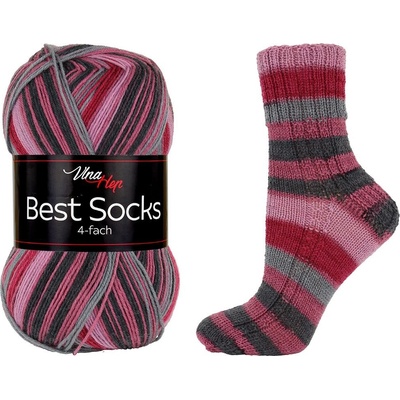 Vlna-Hep Best Socks 4-fach 7348 vínová-růžová-šedá