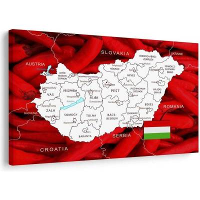 Obraz mapa Maďarska s typickým pozadím - 120x80