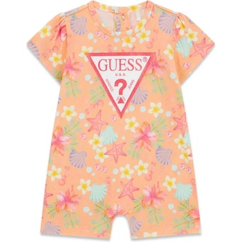 Guess Късо оранжево боди за новородено момиче с цветя и мидички Guess