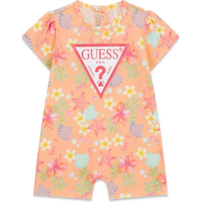 Guess Късо оранжево боди за новородено момиче с цветя и мидички Guess