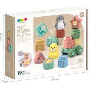 Babyhome Бебешки меки силиконови кубчета и писукащи фигурки JDLT Soft Rubber Blocks (19 части)