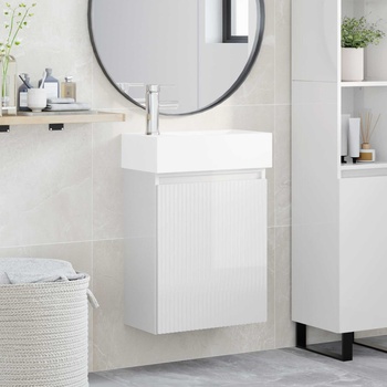 vidaXL Мивка за баня със смесител Бял гланц 45, 5 x 22, 5 x 84 см (889445)