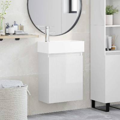 vidaXL Мивка за баня със смесител Бял гланц 45, 5 x 22, 5 x 84 см (889445)