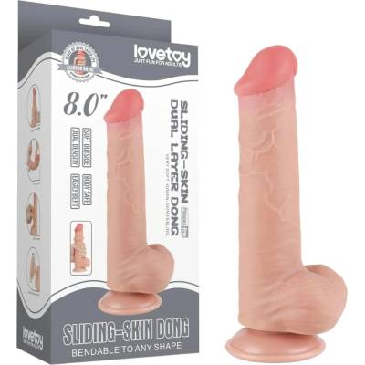 Lovetoy Sliding-Skin dvouvrstvé dildo s varlaty 20,8 cm přírodní