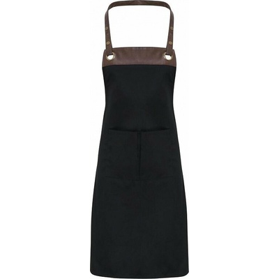 Premier Workwear Zástěra do kavárny s dekorativním lemováním z umělé kůže černá hnědá 70x81cm PW123 – Zboží Dáma