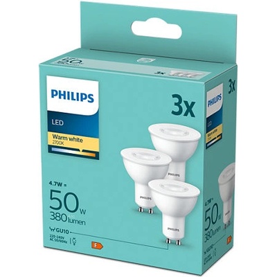 Philips žárovka LED 4,7 W, GU10, teplá bílá, 3 ks – Hledejceny.cz