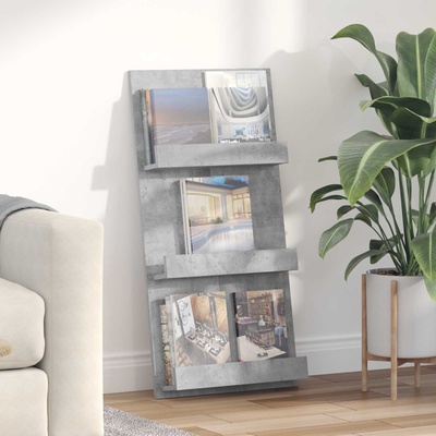 vidaXL Етажерка за списания с рафт Циментено сиво 51 x 11 x 102 см (899506)