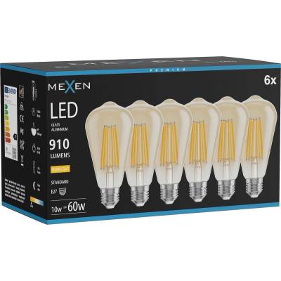Mexen Vintis 6x LED филамент крушка E27, ST64, 10W, Топла - 2700K, 910 lm, кехлибар (L152-E27-1027-50x06)