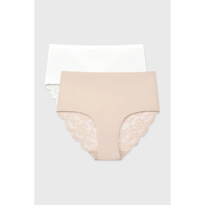 Astratex 2PACK Klasické nohavičky Simple Lace so zvýšeným pásom béžovo-biela