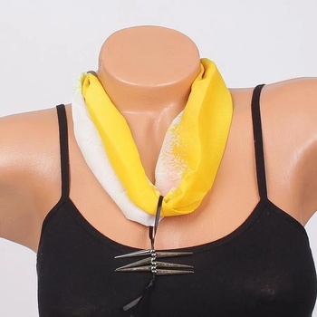 Image 1 of Фишу-колие в жълто и бяло с метални висулки