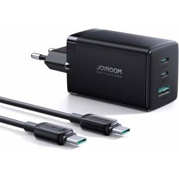 Image 1 of JOYROOM GaN Charger 65W - захранване за ел. мрежа за лаптопи, смартфони и таблети с 2xUSB-C и 1xUSB-A изходи с USB-C кабел в комплекта (черен)