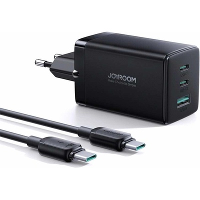 JOYROOM GaN Charger 65W - захранване за ел. мрежа за лаптопи, смартфони и таблети с 2xUSB-C и 1xUSB-A изходи с USB-C кабел в комплекта (черен)